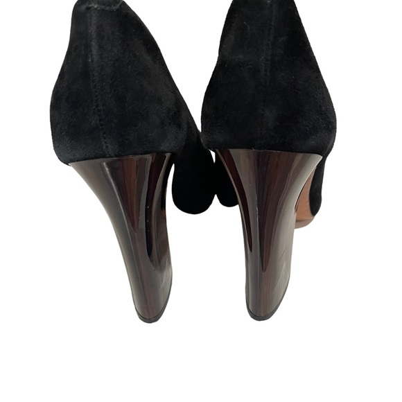 Coach Shoes Coach Roslyn Kid Suede Black Wood Lacquered 4 2 Inch Peep Toe Heel Size 1 Poshmark